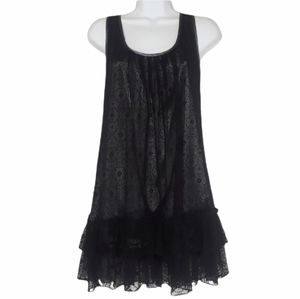 QUINTESSENTIAL Gray Lace Ruffle Hem Sleeveless Mini Dress Large